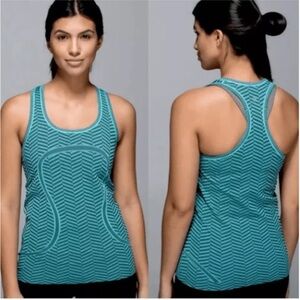 Lululemon Swiftly Tech Tank Top Racerback Heathered Blue Tropics Size 4 EUC